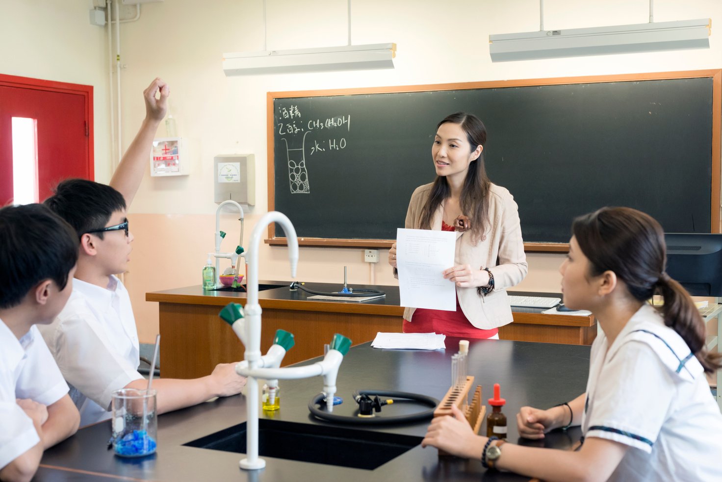 Students and Teacher in Chemistry Lab, Hong Kong, Asia